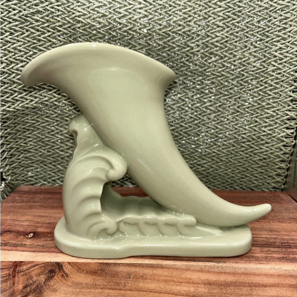 Vintage Hull Pottery Cornucopia Vase Green Glossy Mid Century USA Planter